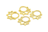 Lotus Flower Pendant, 4 Raw Brass Hammered Lotus Flower Textured Pendants, Earrings, Charms (25mm) V094