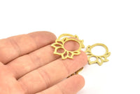 Lotus Flower Pendant, 4 Raw Brass Hammered Lotus Flower Textured Pendants, Earrings, Charms (25mm) V094