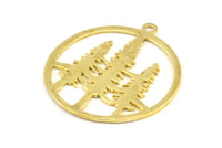 Brass Tree Pendant, 2 Raw Brass Tree Pendants With 1 Loop, Charms, Findings (37mm) R093