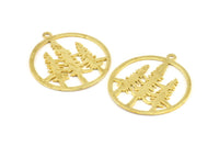 Brass Tree Pendant, 2 Raw Brass Tree Pendants With 1 Loop, Charms, Findings (37mm) R093
