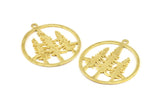 Brass Tree Pendant, 2 Raw Brass Tree Pendants With 1 Loop, Charms, Findings (37mm) R093