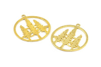 Brass Tree Pendant, 2 Raw Brass Tree Pendants With 1 Loop, Charms, Findings (37mm) R093