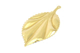 Brass Leaf Charm, 2 Raw Brass Leaf Earring Charms With 1 Loop Pendants, Findings (60x30mm) V101