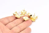 Gold Earring Post, 2 Gold Plated Brass Square Earring Posts With 1 Loop (15x16mm) E290
