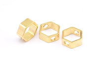 Gold Hexagon Charm, 4 Gold Plated Brass Hexagon Ring Charms With 2 Holes (12x5x1mm) BS 2183 Q0582