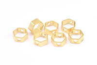 Gold Hexagon Charm, 4 Gold Plated Brass Hexagon Ring Charms With 2 Holes (12x5x1mm) BS 2183 Q0582