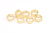 Gold Hexagon Charm, 4 Gold Plated Brass Hexagon Ring Charms With 2 Holes (12x5x1mm) BS 2183 Q0582