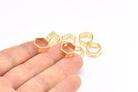 Gold Hexagon Charm, 4 Gold Plated Brass Hexagon Ring Charms With 2 Holes (12x5x1mm) BS 2183 Q0582