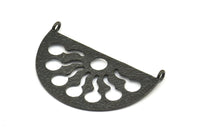Black Ethnic Pendant, 2 Oxidized Brass Black Semi Circle Pendant With 2 Loops (38x21x1mm) BS 1941 S793