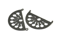 Black Ethnic Pendant, 2 Oxidized Brass Black Semi Circle Pendant With 2 Loops (38x21x1mm) BS 1941 S793