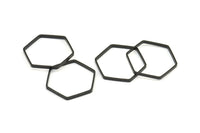 Black Hexagon Charm, 24 Oxidized Brass Black Hexagon Ring Charms (25x0.8x2mm) Bs 1189 S251
