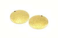 Brass Round Charm, 12 Raw Brass Textured Convex Round Charms With 1 Hole, Earrings, Findings (20x0.80mm) MN41
