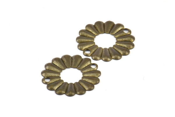 Brass Flower Connector, 15 Antique Brass Round Flower Connectors, Charms, Pendant, Findings (19mm) Pen 554 K066