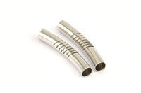 10 Pcs 30x5 Mm Hole Line Silver Tone Brass Wave Tube Spacer Bead ,charms,findings Sb-96 D0357