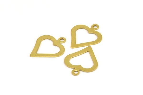 Open Heart Charms, 50 Raw Brass Heart Charms, Findings with 1 Loop (16x13mm) A0531