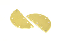 Half Moon Charm, 10 Raw Brass Semi Circle Blanks With 8 Holes (30x15x0.80mm) A0737