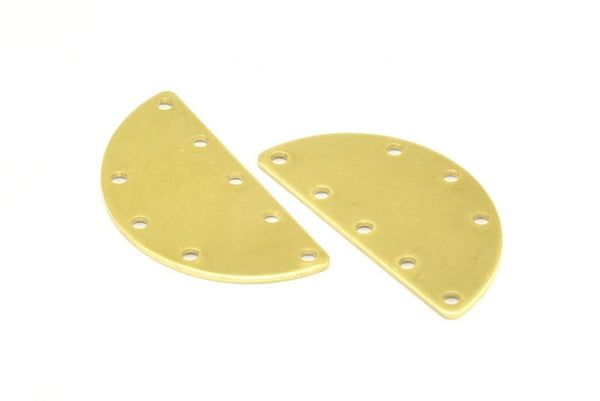 Half Moon Charm, 10 Raw Brass Semi Circle Blanks With 8 Holes (30x15x0.80mm) A0737