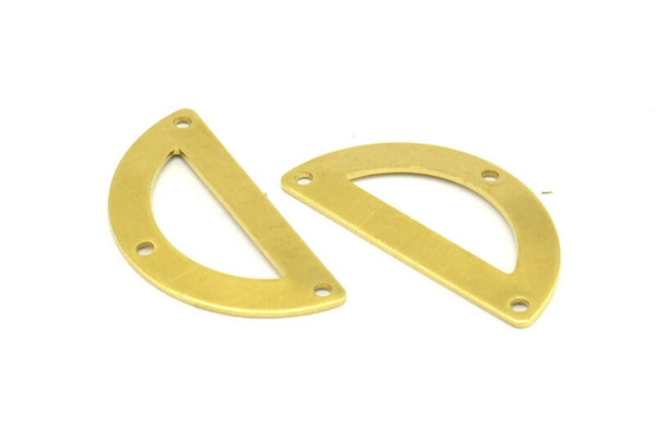 Half Moon Charm, 24 Raw Brass Semi Circle Blanks With 3 Holes (30x15x0.80mm) C010