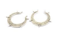 Hammered Crescent Pendant, 2 Antique Silver Plated Brass Hammered Crescent Pendants With 7 Loops (40x7.5x0.9mm) U077 H0112