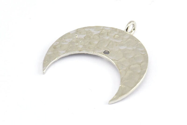 Hammered Crescent Pendant, 2 Silver Tone Brass Hammered Crescent Pendants With 1 Loop and 1 Hole (25x10x1mm) U146 H0505