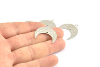 Hammered Crescent Pendant, 2 Silver Tone Brass Hammered Crescent Pendants With 1 Loop and 1 Hole (25x10x1mm) U146 H0505