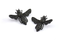 Black Bee Pendant, 4 Oxidized Brass Black Bee Charm With 1 loop, Pendant (21x24mm) E585 S823