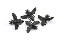 Black Bee Pendant, 4 Oxidized Brass Black Bee Charm With 1 loop, Pendant (21x24mm) E585 S823
