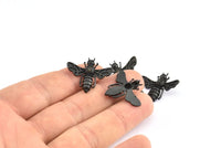 Black Bee Pendant, 4 Oxidized Brass Black Bee Charm With 1 loop, Pendant (21x24mm) E585 S823