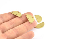 Semi Circle Pendant, 24 Raw Brass Semi Circle Blanks With 4 Holes (21x10x0.80mm) R037