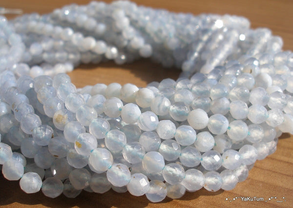 Full Strand 5 Mm Blue Faceted Chalcedony Gemstone Beads - 80 Pcs G114