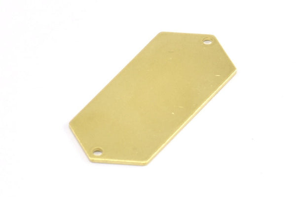 Brass Hexagon Blank, 12 Raw Brass Hexagon Stamping Blank Tag Charms With 2 Holes (36x16x0.80mm) Y005