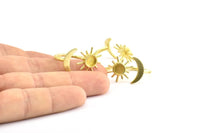Brass Ring Settings, 10 Raw Brass Moon And Sun Ring With 1 Stone Setting - Pad Size 6mm R052