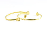 Brass Round Cuff, 1 Raw Brass  Round Cuff Stone Setting With 2 Pads -  Pad Size 8mm R067