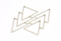 Silver Triangle Pendant, 4 Antique Silver Plated Brass Geometric Pendants (46x21x1mm) E034 H0208