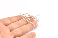 Silver Triangle Pendant, 4 Antique Silver Plated Brass Geometric Pendants (46x21x1mm) E034 H0208