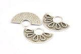 Semi Circle Pendant, 2 Antique Silver Plated Brass Semi Circle Pendants (28x19mm) A0212