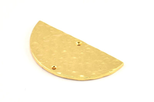 Hammered Half Moon, 2 Hammered Gold Lacquer Plated Brass Semi Circle Blanks with 2 Holes (30x15x1.2mm) N0340