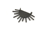 Moon and Sun, 2 Oxidized Brass Black Textured Crescent Moon and Semi Sun Ethnic Pendants With 2 Loops, Charms (28x20x1.2mm) E586 S802