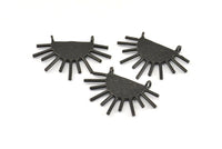 Moon and Sun, 2 Oxidized Brass Black Textured Crescent Moon and Semi Sun Ethnic Pendants With 2 Loops, Charms (28x20x1.2mm) E586 S802