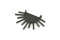 Moon and Sun, 2 Oxidized Brass Black Textured Crescent Moon and Semi Sun Ethnic Pendants With 2 Loops, Charms (28x20x1.2mm) E586 S802