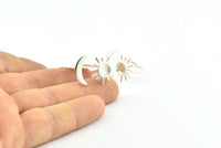 Silver Ring Settings, 925 Silver Moon And Sun Ring With 1 Stone Setting - Pad Size 6mm R052