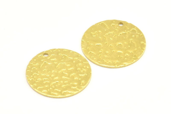 Brass Round Tag, 12 Raw Brass Textured Round Tags With 1 Hole, Stamping Tags (22x0.85mm) R087
