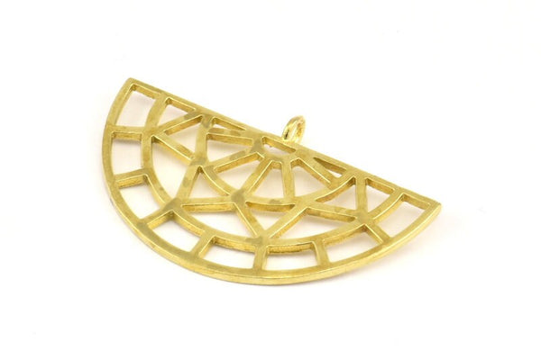 Brass Ethnic Pendant, 4 Raw Brass Semi Circle Pendants with 1 Loop (37x22x1mm) R016 V046