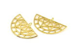 Brass Ethnic Pendant, 4 Raw Brass Semi Circle Pendants with 1 Loop (37x22x1mm) R016 V046