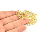 Brass Ethnic Pendant, 4 Raw Brass Semi Circle Pendants with 1 Loop (37x22x1mm) R016 V046