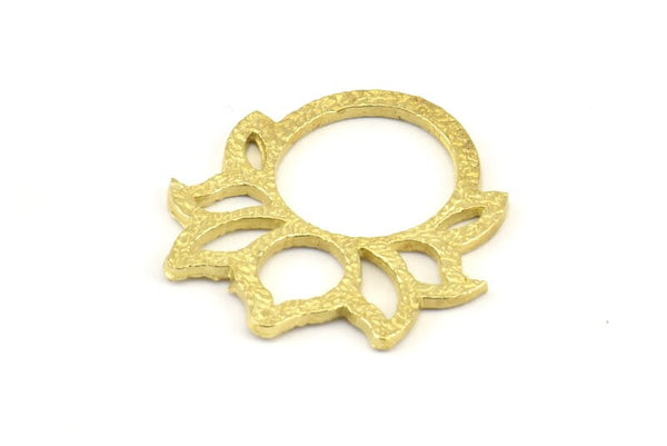 Lotus Flower Pendant, 4 Raw Brass Hammered Lotus Flower Textured Pendants, Earrings, Charms (25mm) V094
