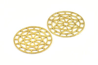 Brass Mandala Charm, 2 Raw Brass Textured Mandala Charms, Pendants, Findings, Earrings (37mm) BRC120