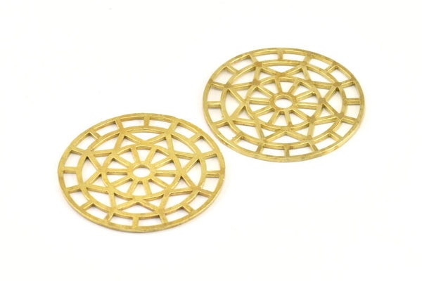 Brass Mandala Charm, 2 Raw Brass Textured Mandala Charms, Pendants, Findings, Earrings (37mm) BRC120