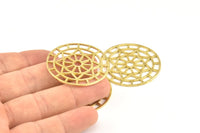 Brass Mandala Charm, 2 Raw Brass Textured Mandala Charms, Pendants, Findings, Earrings (37mm) BRC120