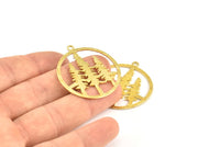 Brass Tree Pendant, 2 Raw Brass Tree Pendants With 1 Loop, Charms, Findings (37mm) R093